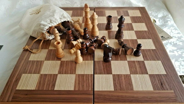 Manopoulos 2 in 1 Backgammon + Schach Nussbaum