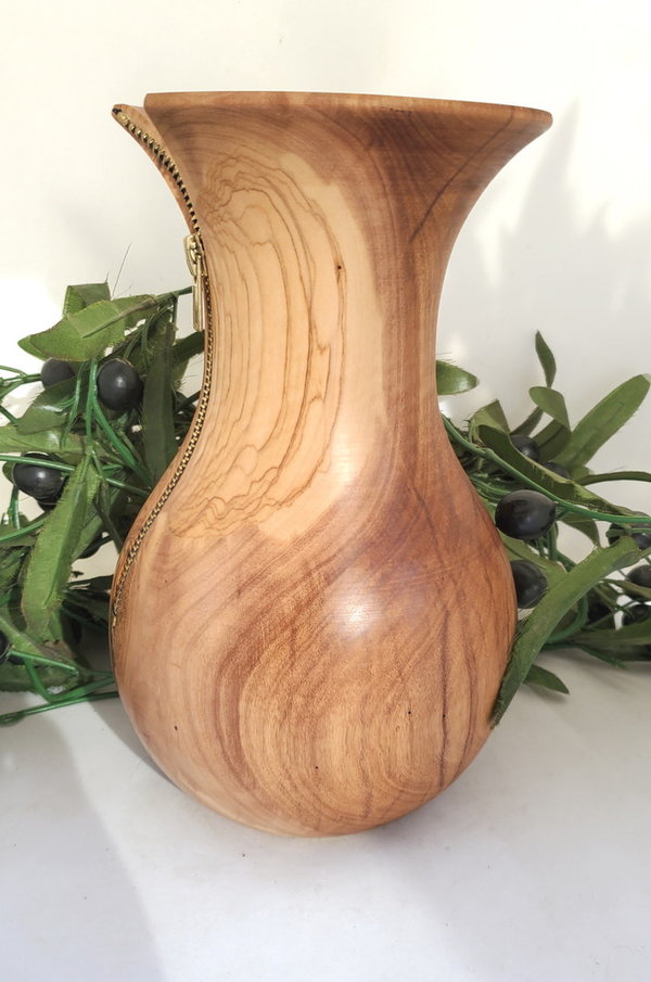 Olivenholz Vase mit Reißverschluss natur
